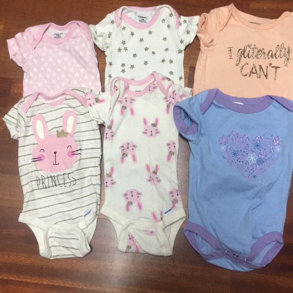 6 pack 0-3 month girly onesies